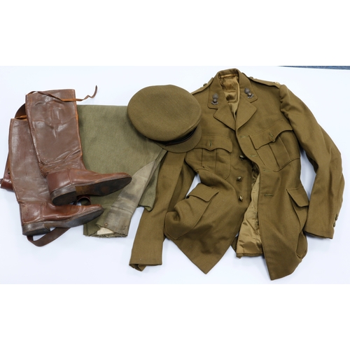 529 - WW2 Royal Artillery officers uniform with jacket, hat, riding britches, boots and Sam Brown.