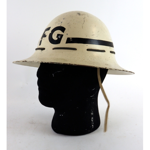 541 - WW2 Ziderman Leading Fire Watches helmet painted white with black stripe around it and FG stencilled... 