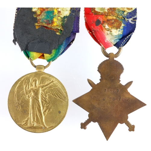 554 - 1915 Star & Victory Medal (18701 Pte J Carter Bord R) Killed in Action 27th Sept 1916 with the 6th B... 