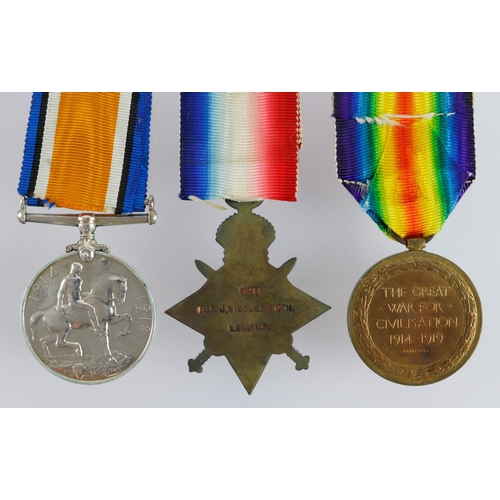 590 - 1915 Star Trio (9411 Pte J Wigglesworth Lan Fus) Killed in Action 7th August 1915 with the 9th Bn. B... 