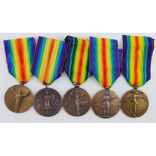 613 - Allied Victory medals WW1, 5x inc France, Belgium, Czech, Japan, Brazil, possibly some later example... 