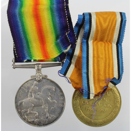 633 - BWM & Victory Medal (33967 Pte F Hampton Y & L R)