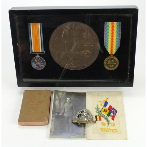 648 - BWM & Victory Medal + Death Plaque in original glazed frame for (5116 Pte Leonard Haverson North'D F... 