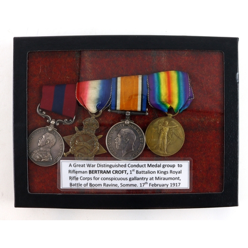 671 - DCM GV (9734 Pte B Croft 1/KRRC) 1915 Star Trio (9734 Pte B Croft K.R.Rif.C.) Born Hull. DCM L/G 17/... 