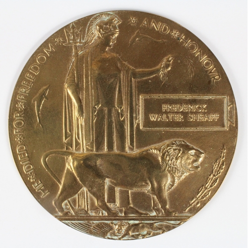 674 - Death Plaque for 7759 Sgt Frederick Walter Sheaff 3rd Hussars. Killed in Action 24/3/1918. Born Cant... 