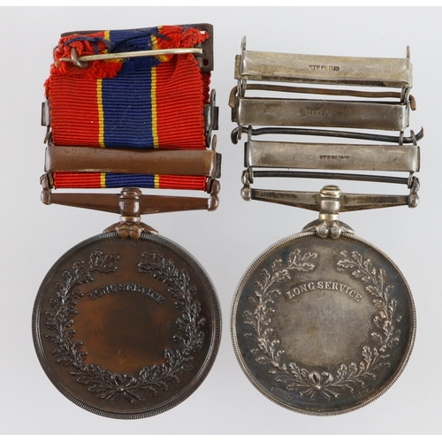 687 - Fire Brigade Long Service medals with service bars both named to the same man Richard Spinks.