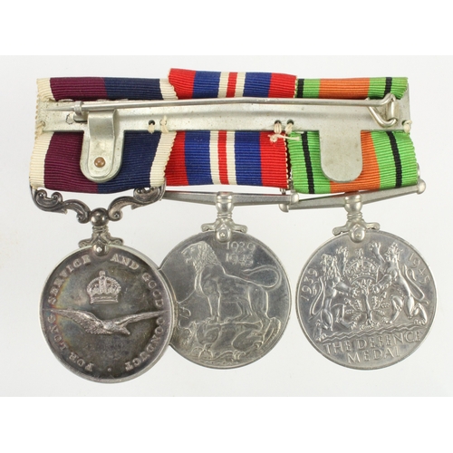 701 - Group mounted as worn - Defence & War Medal, GVI RAF LSGC Medal (565184 F.Sgt A C F Kennedy RAF)