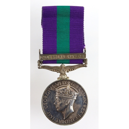 706 - GSM GVI with Palestine 1945-48 clasp (14346620 Pte W G Diggens E.Yorks)