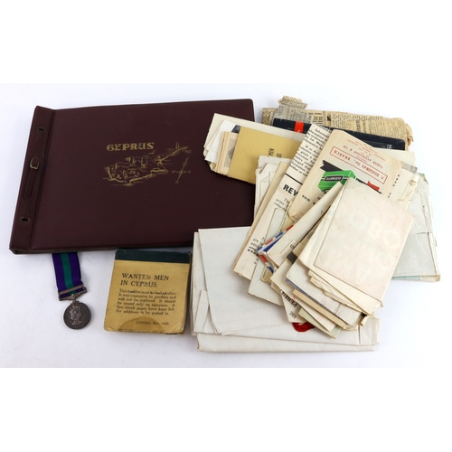 708 - GSM QE2 with Cyprus clasp (23272557 Pte B W Cory Suffolk). With a pile of original documants, poster... 