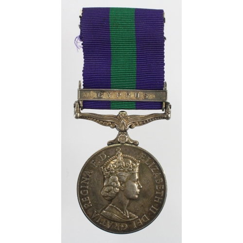 709 - GSM QE2 with Cyprus clasp (23442028 Gnr D K Saberton RA)