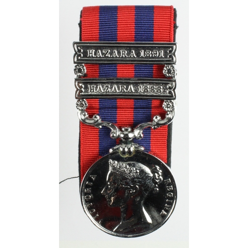 714 - IGS 1854 2 bars, Hazara 1888, Hazara 1891, No.2315 Pte D Henderson, 2nd Bn Seaforth Highrs, rhodium ... 
