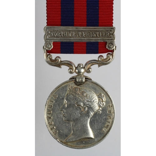 715 - IGS 1854 bar North West Frontier script engraved Sepoy Chenloo 1st Punjab Infy, suspender retightene... 