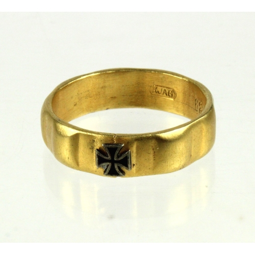 981 - Iron Cross ring, gilt band, marked inside 'KJAG' and '68'.