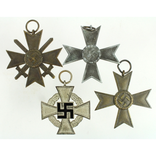 984 - Merit Cross 1939 without Swords (x2), with Swords (x1) and 25 Years Faithful Service Medal.  (no rib... 