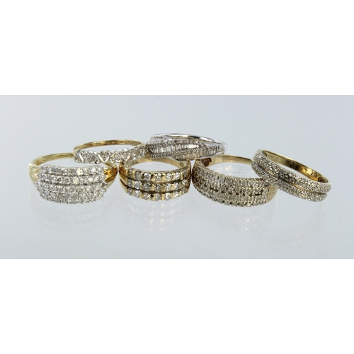 Six 9ct/tests 9ct diamond set cluster rings, various sizes, two noted ...