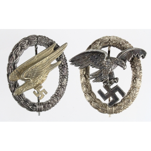 Luftwaffe Paratrooper Badge, maker marked, and Luftwaffe Observer Badge ...