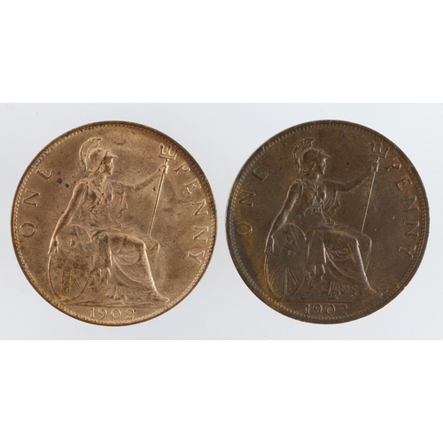 142 - Pennies (2) EdVII: 1902 low tide EF, and 1902 normal tide near BU.