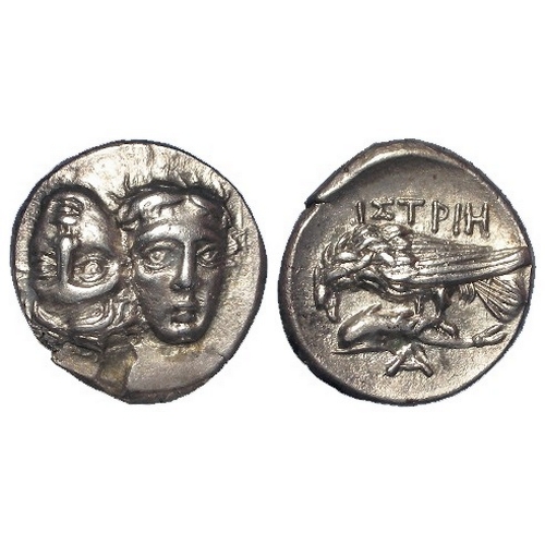 248 - Ancient Greek: Moesia, Istros silver Drachm c.313-280 BC. Two facing youthful male heads facing, the... 