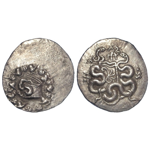 249 - Ancient Greek: Mysia, Pergamum under Roman Rule c.133-67 BC silver Cistophorus. Obv: Serpent arising... 