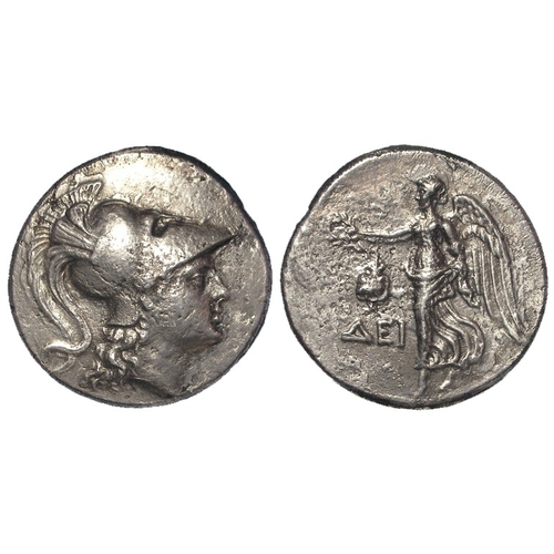 250 - Ancient Greek: Pamphylia, Side silver Tetradracm c.205-100 BC under Deino–, magistrate. Helmeted hea... 