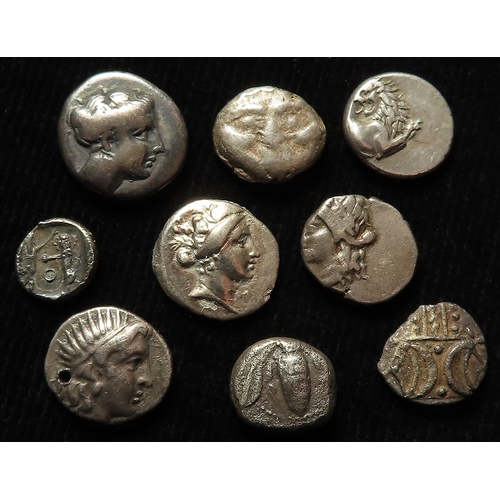 276 - Ancient Silver Minors (9) mainly Greek including Thrace, Chersonesos Hemidrachm (cicada mark) off-ce... 