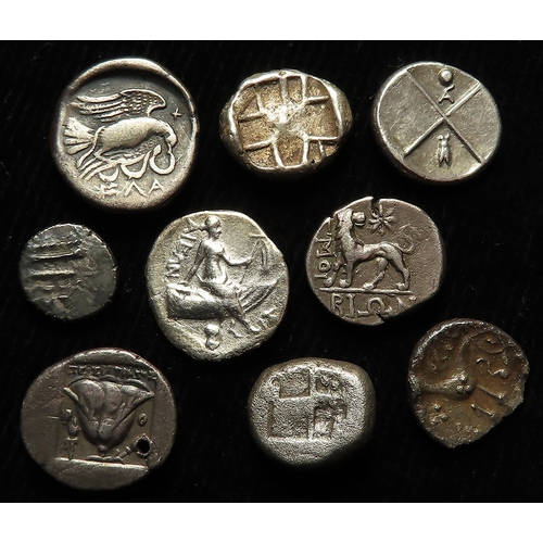 276 - Ancient Silver Minors (9) mainly Greek including Thrace, Chersonesos Hemidrachm (cicada mark) off-ce... 
