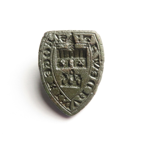 278 - Artefact: Medieval copper alloy seal matrix found in Great Horkesley near Colchester, 27.4x21.2mm, b... 