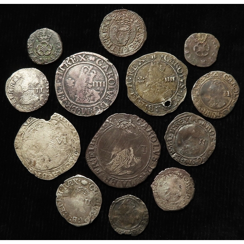 284 - Charles I hammered coins (13) comprised of: 2x Sixpences; 2x Aberystwyth Groats (ex-mount/holed); 4x... 