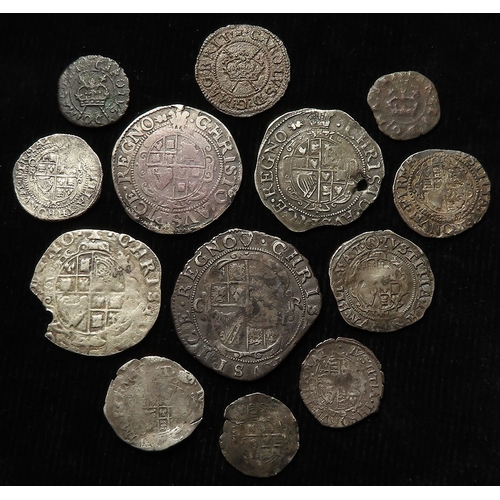 284 - Charles I hammered coins (13) comprised of: 2x Sixpences; 2x Aberystwyth Groats (ex-mount/holed); 4x... 