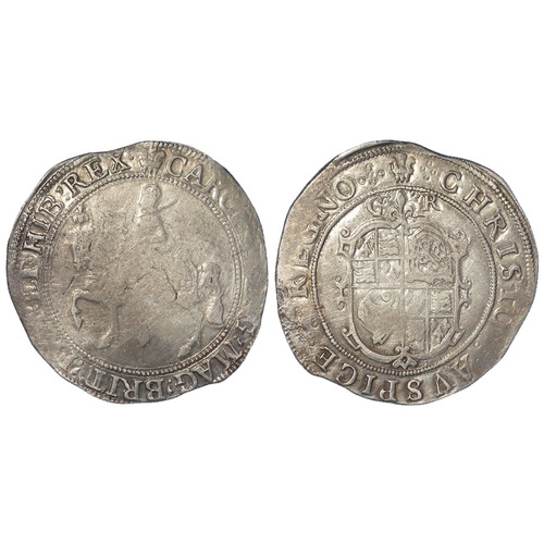 285 - Charles I hammered silver Halfcrown, type 2a, CR divided by lis, mm. plume. S.2769, 14.85g, Fine.