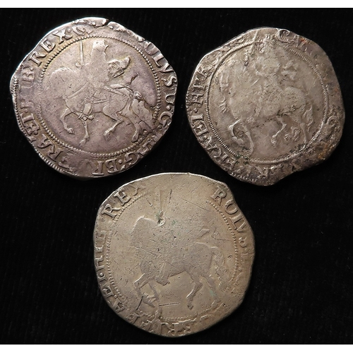 286 - Charles I hammered silver Halfcrowns (3): Group III, third horseman, type 3a3 (under Parliament) mm.... 