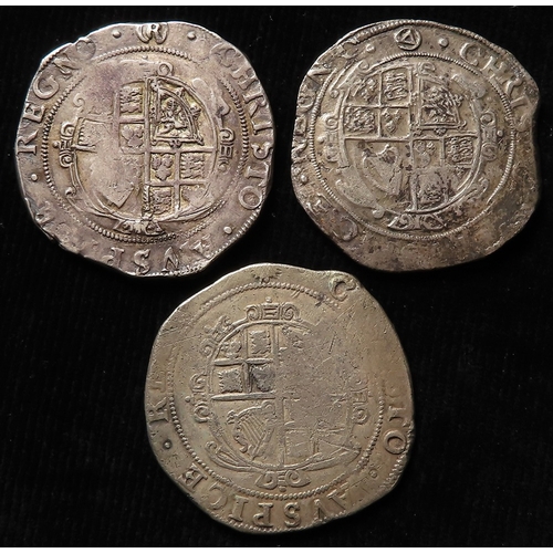 286 - Charles I hammered silver Halfcrowns (3): Group III, third horseman, type 3a3 (under Parliament) mm.... 