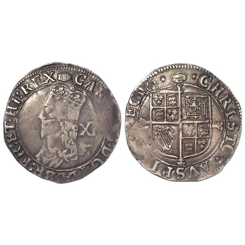 288 - Charles I hammered silver Shilling, type 4.1, larger bust, single arched crown, large XII, mm. tun. ... 