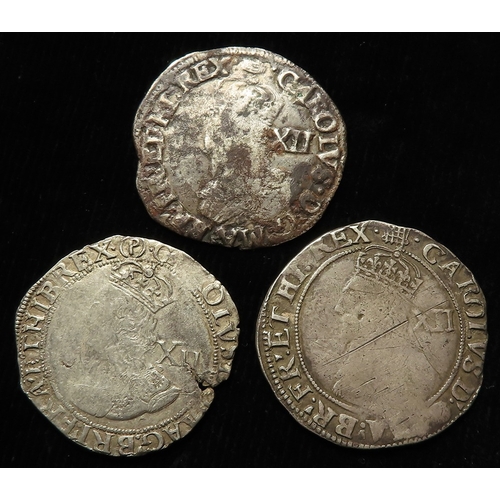 289 - Charles I hammered silver Shillings (3): Group D, mm. portcullis, S.2789, VG scratch; mm. tun, S.279... 
