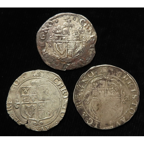 289 - Charles I hammered silver Shillings (3): Group D, mm. portcullis, S.2789, VG scratch; mm. tun, S.279... 