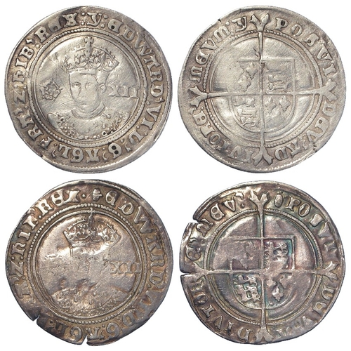 296 - Edward VI fine silver Shillings (2) S.2482 - mm. y cleaned Fine, light scratches, and mm. tun Fine w... 