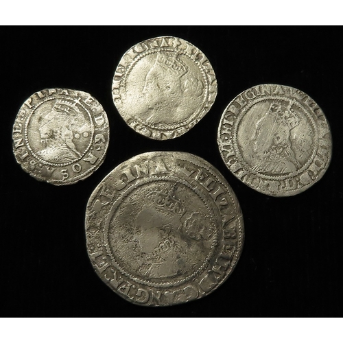 298 - Elizabeth I hammered silver (4): Sixpence 1568 mm. coronet, S.2562, 2.50g, Fine; Threepence 1569 mm.... 