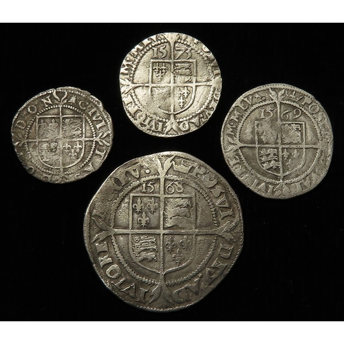 298 - Elizabeth I hammered silver (4): Sixpence 1568 mm. coronet, S.2562, 2.50g, Fine; Threepence 1569 mm.... 