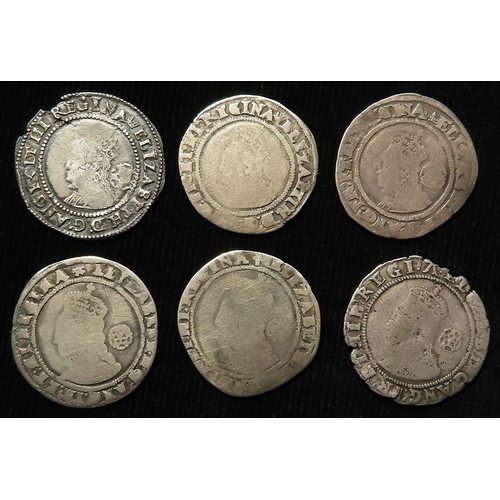 300 - Elizabeth I hammered silver Sixpences (6): 1567 mm. coronet, S.2562, GF cracked; 1568 mm. coronet x2... 