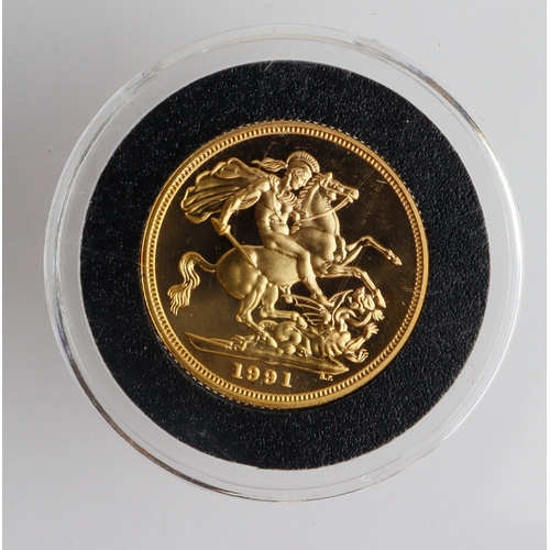 39 - Sovereign 1991 Proof FDC in a hard plastic capsule