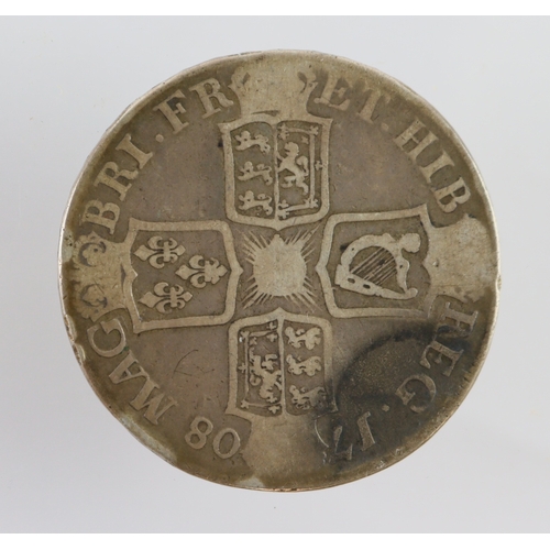 60 - Crown 1708 Septimo, E below bust (Edinburgh mint) fair/VG.