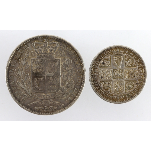 85 - GB Silver (2) QV: Crown 1845 cinquefoils nVF edge knocks, and Florin 1849 