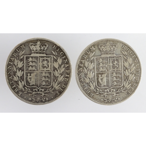 99 - Halfcrowns (2) both 1849, small & large date issues. nF