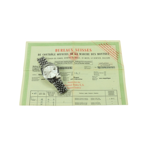 482 - Rolex Oyster Perpetual Date, stainless steel, ref. 1500, circa 1956. The silvered dial with baton ma... 