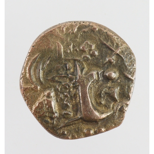 794 - India, Kidarite Jammu & Kashmir debased gold Stater of uncertain ruler, 5thC AD. 6.3g. M. ACW #3661.... 
