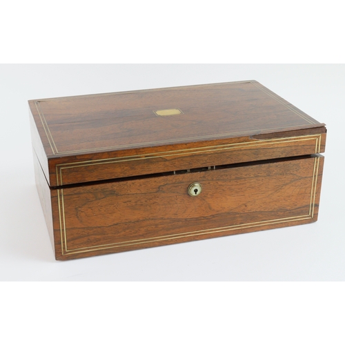 482 - Writing slope. A rosewood veneer writing slope with twin brass handles, mid 19th Century, made by 'D... 