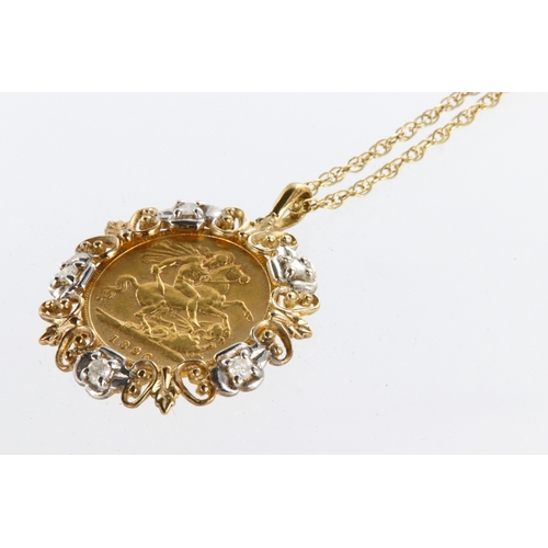 1896 Half Sovereign coin in 9ct yellow and white gold pendant mount set ...