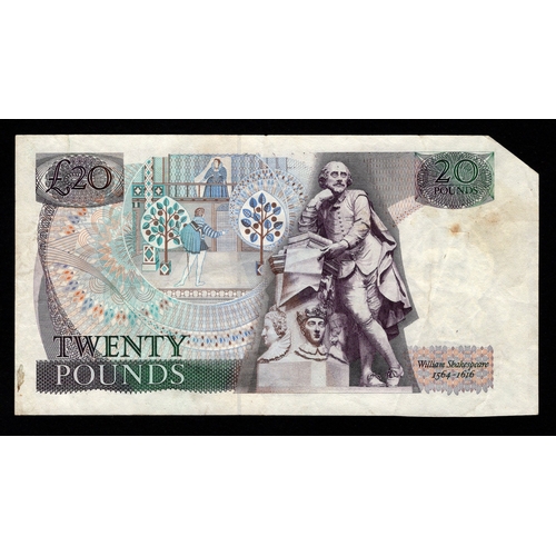 103 - ERROR Gill 20 Pounds issued 1988, a DOUBLE error with a cutting error because of a fold in the paper... 