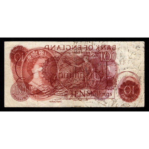 106 - ERROR Hollom 10 Shillings issued 1963, a major OFFSET FRONT on BACK OVERPRINT, the entire front desi... 
