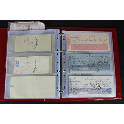 17 - Cheques (131), a collection of mainly Irish cheques in an album, date range 1850 - 1971, Provincial ... 